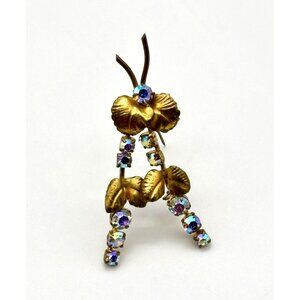 Vintage Aurora Borealis Floral Spray Brooch Gold Tone Metal 1960s/1970s Unmarked